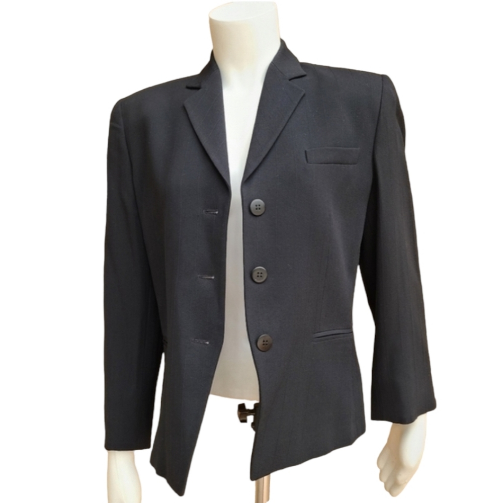 ARMANI COLLEZIONI Black Pinstriped Wool Blazer 8 Vintage Luxury Suit Jacket - Picture 5 of 15